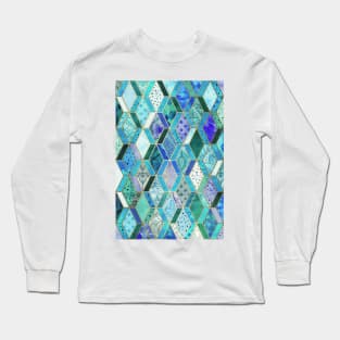 Sapphire & Emerald Diamond Patchwork Pattern Long Sleeve T-Shirt